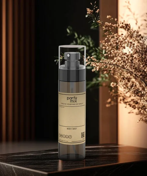 Parfumix body mist bottle on a dark marble surface
