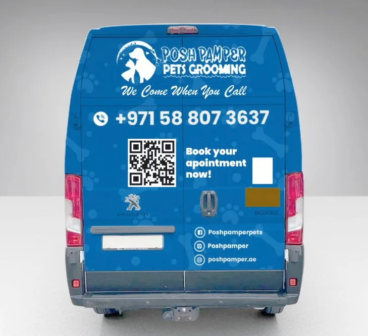 Rear of the Posh Pamper van with contact details