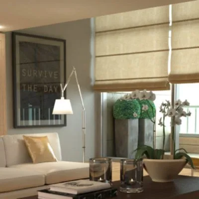 Folded roman blinds in a living room