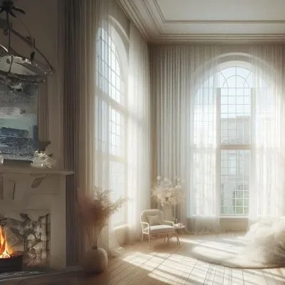 Sheer voile curtains in a sunlit room