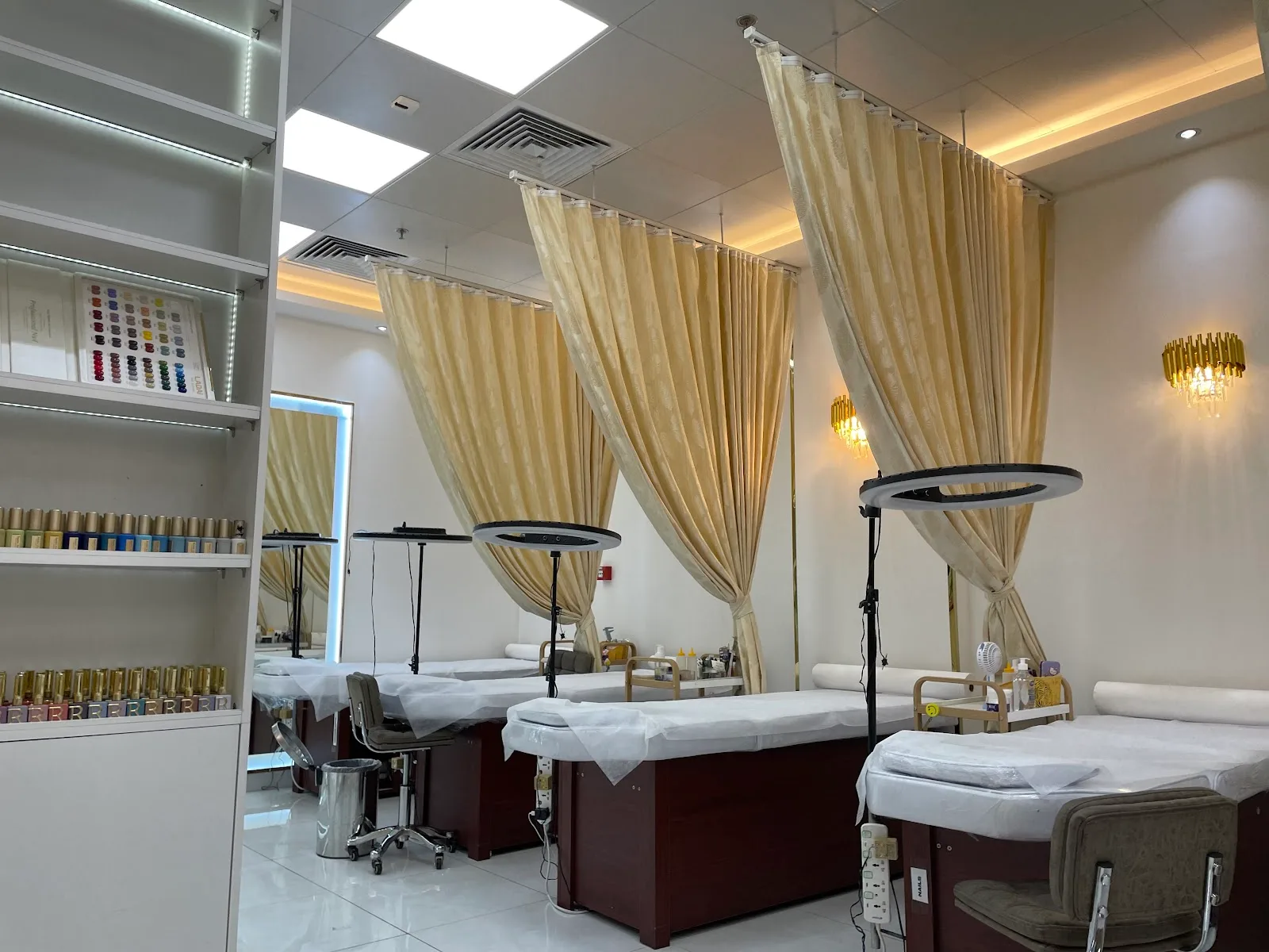 Private curtained treatment rooms at the salon