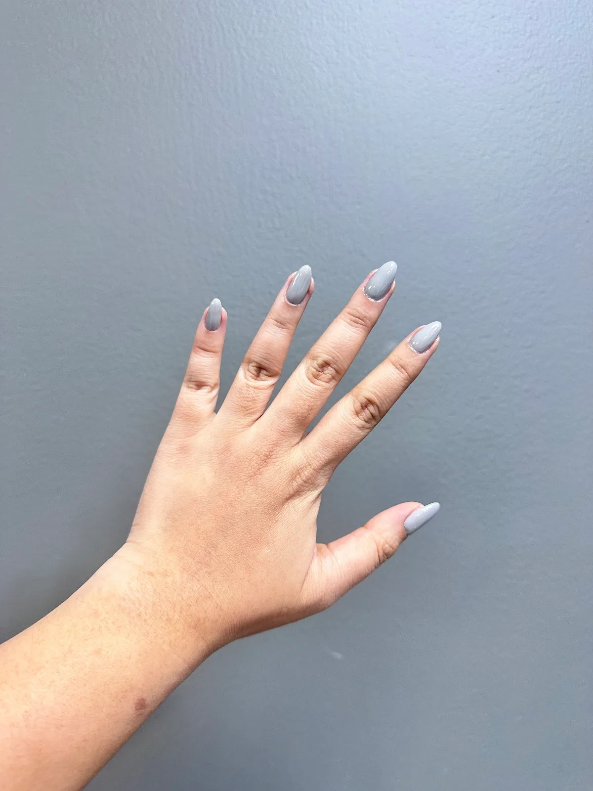 Soft grey almond manicure