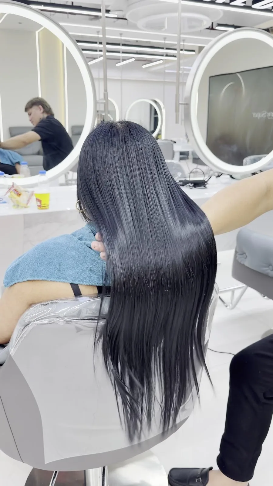 Sleek smoothed long hair after treatment