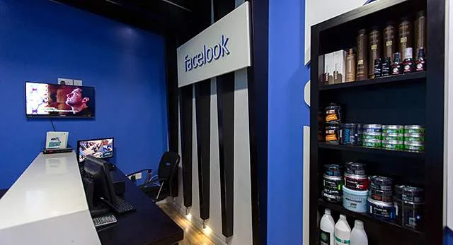 Facelook reception desk and product shelves