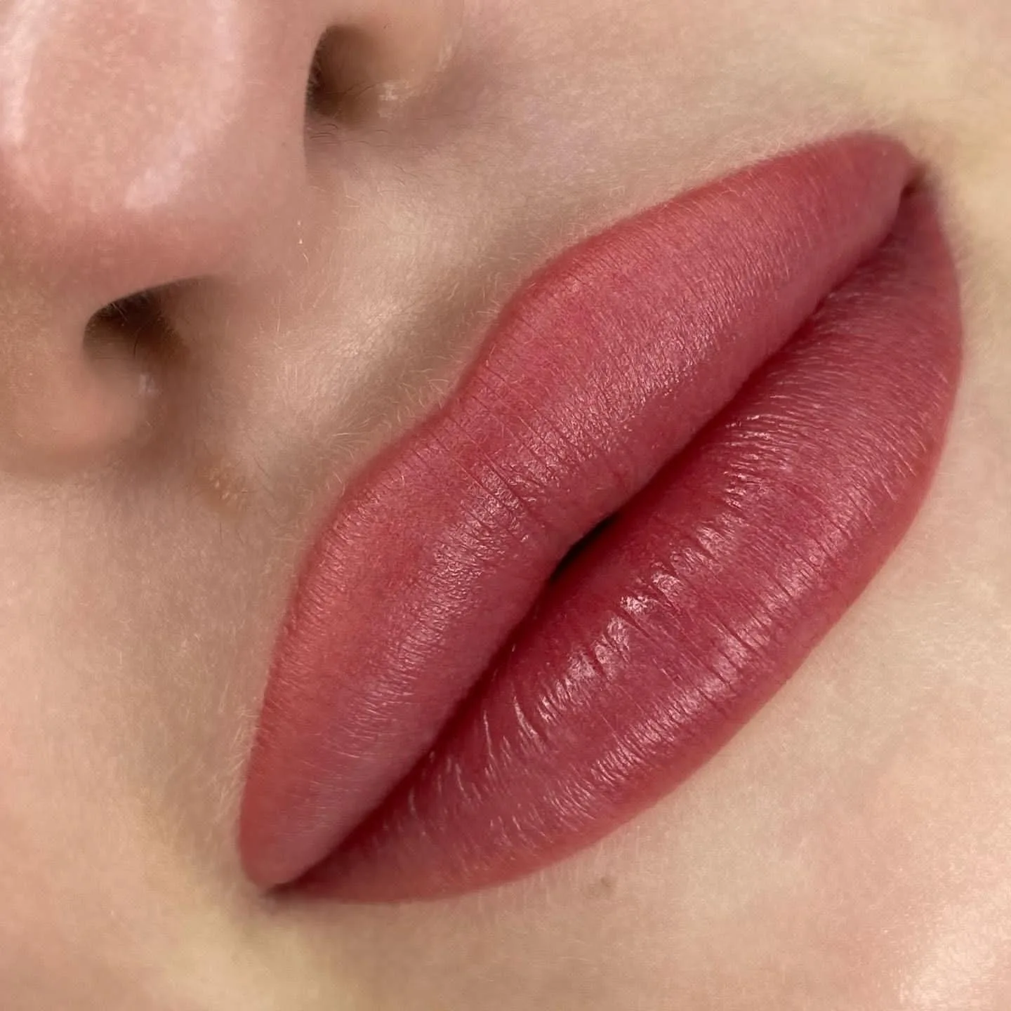 Natural rose lip blush semi-permanent makeup result