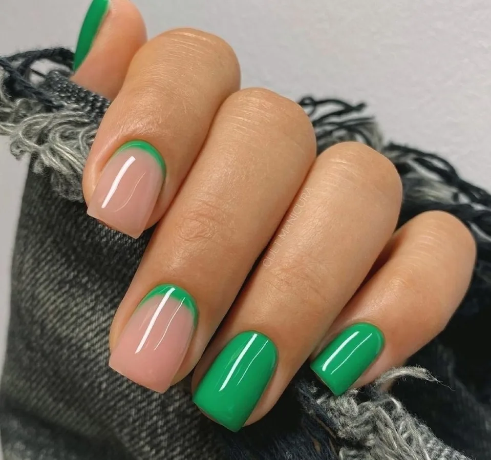Emerald green French tip nails