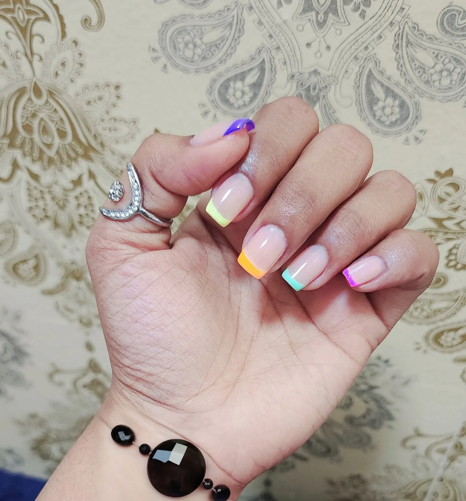 Square nails with colourful pastel French tips