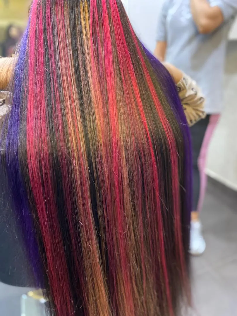 Vivid hair colour and highlights