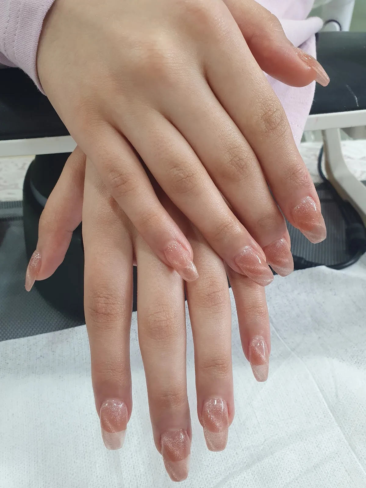 Nude glitter square gel nails