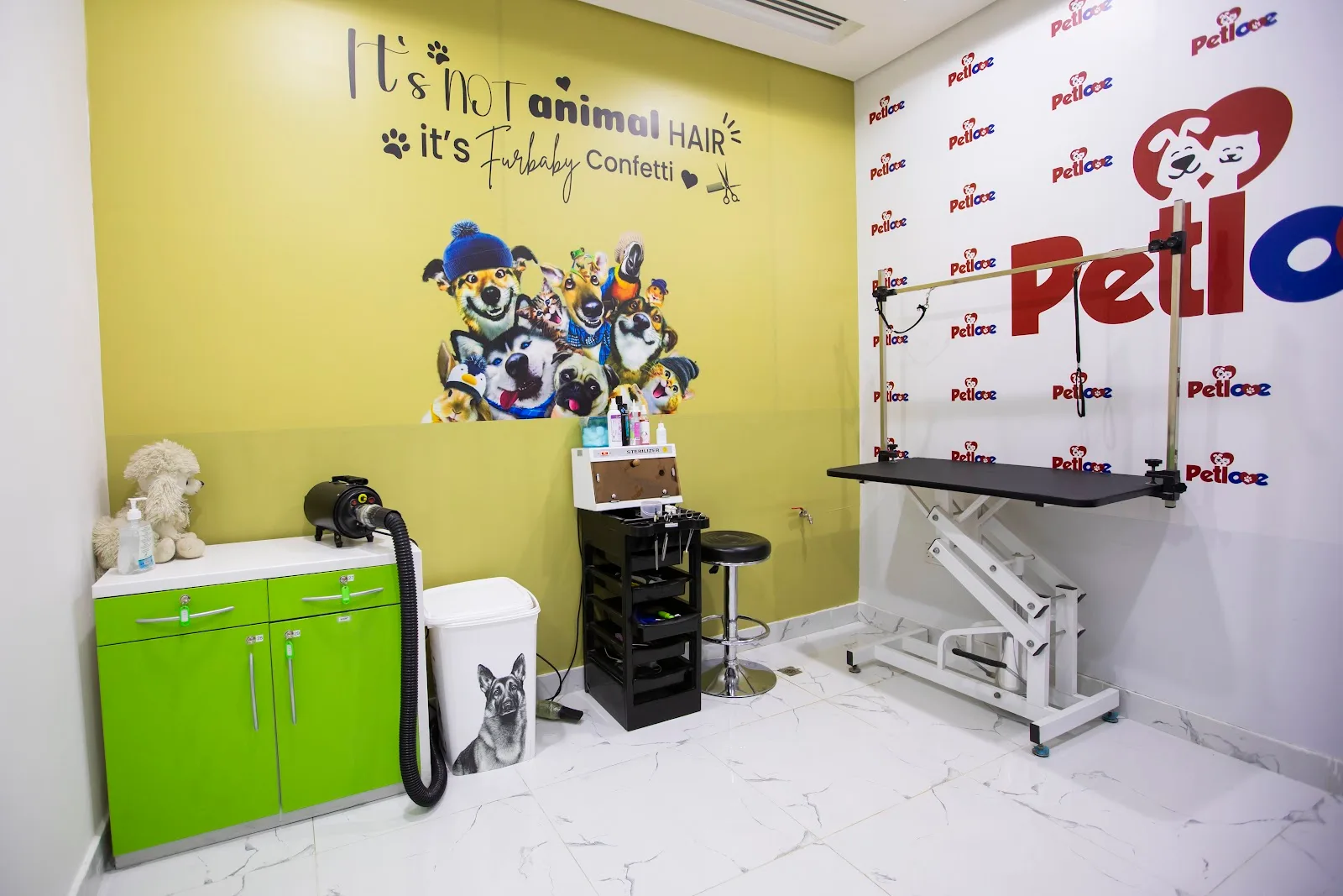 Petlove grooming studio with the slogan ‘It’s not animal hair, it’s furbaby confetti’