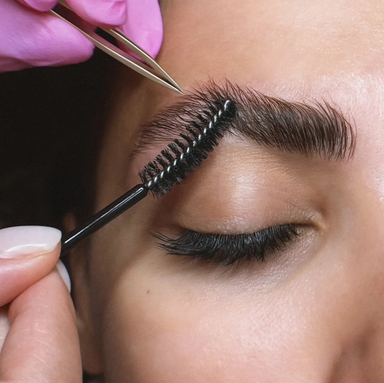 Brow lamination grooming close-up
