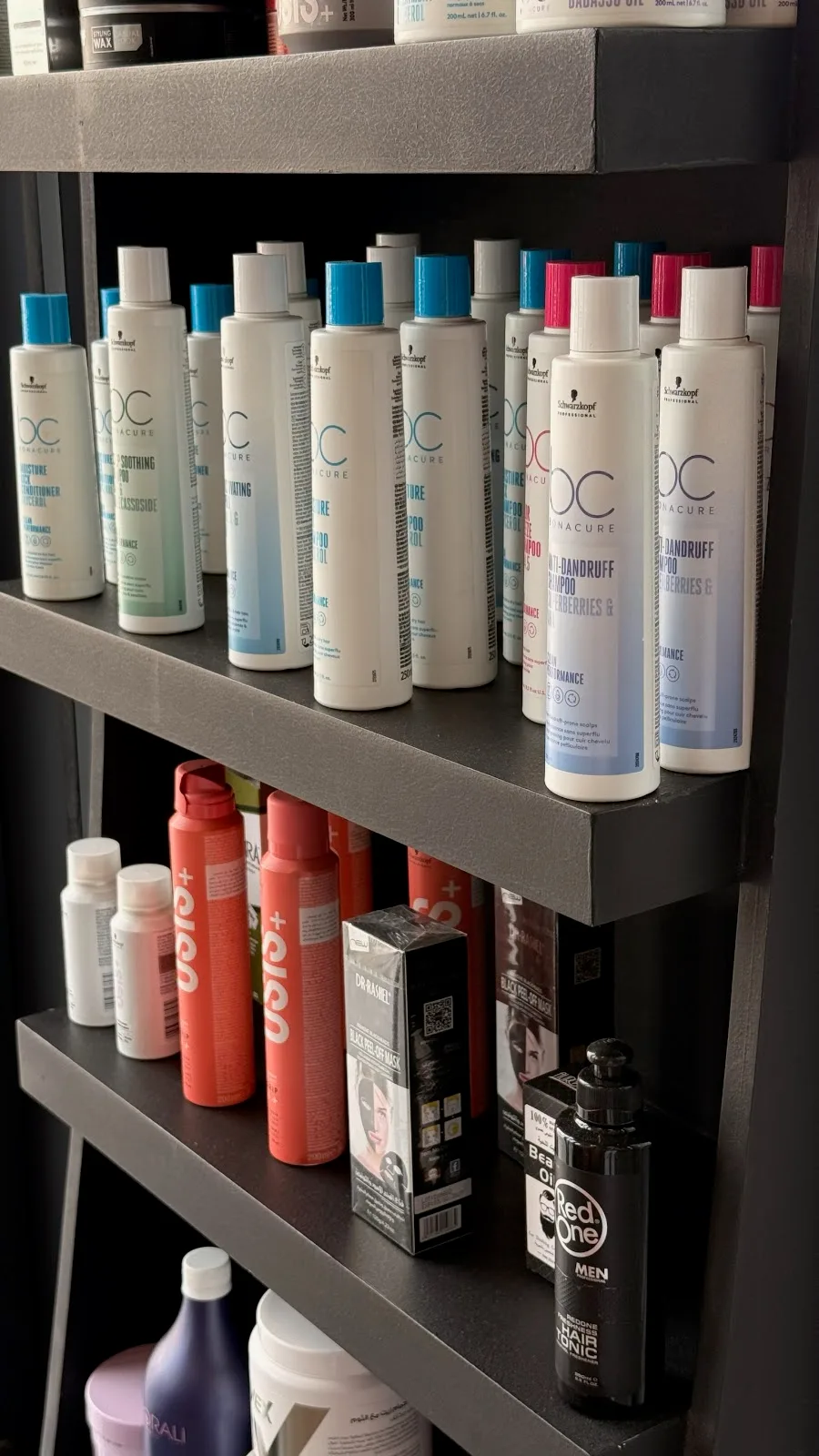 Professional salon hair products on the retail shelf