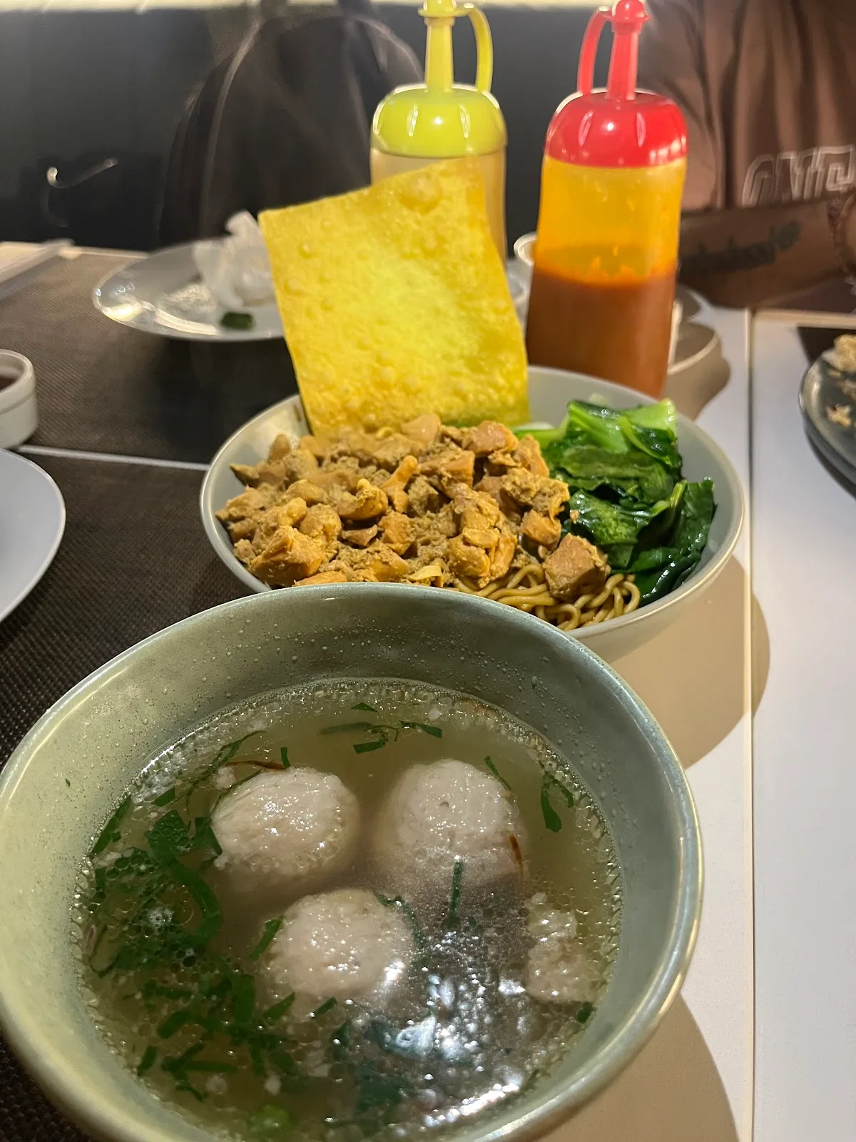 Bakso meatball soup with a side bowl of noodles