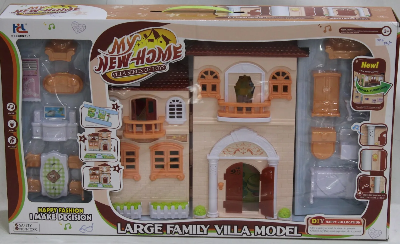 Large family villa dollhouse toy set in its box