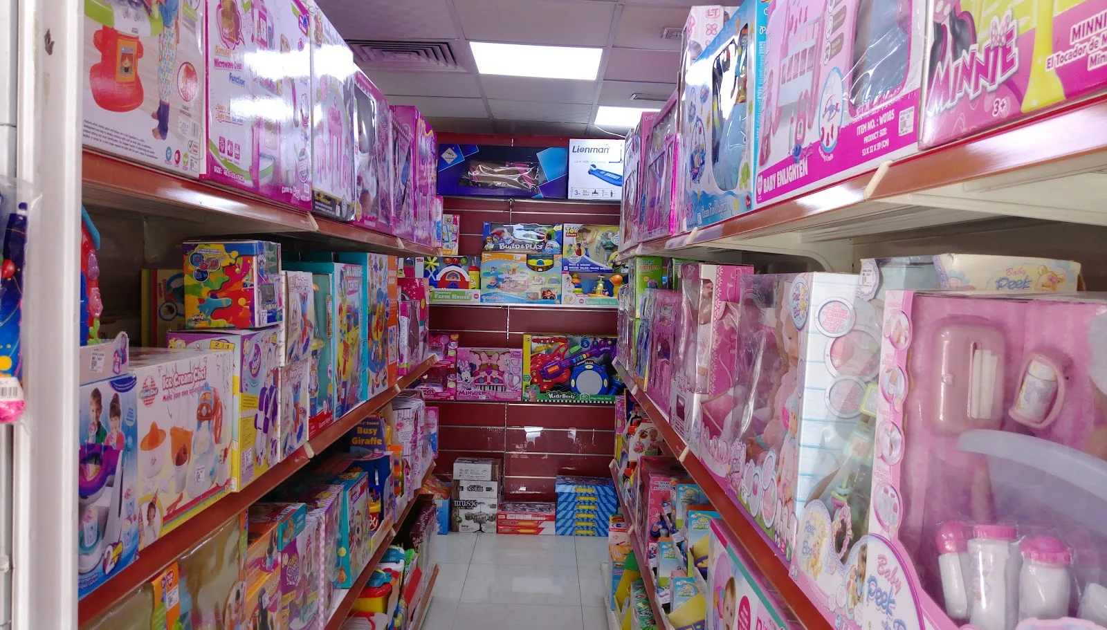 Toy aisle packed with colourful boxed toys