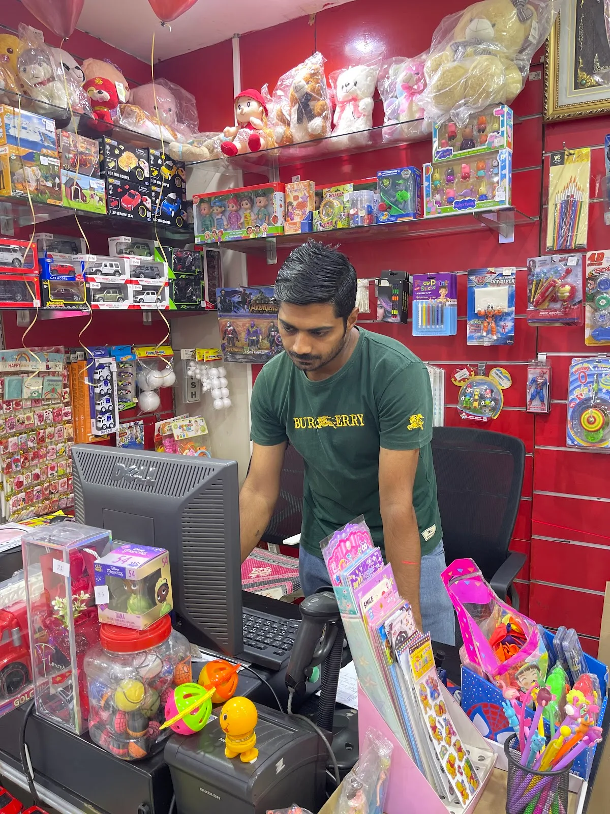 Inside the shop — soft toys, party items and gifts behind the counter