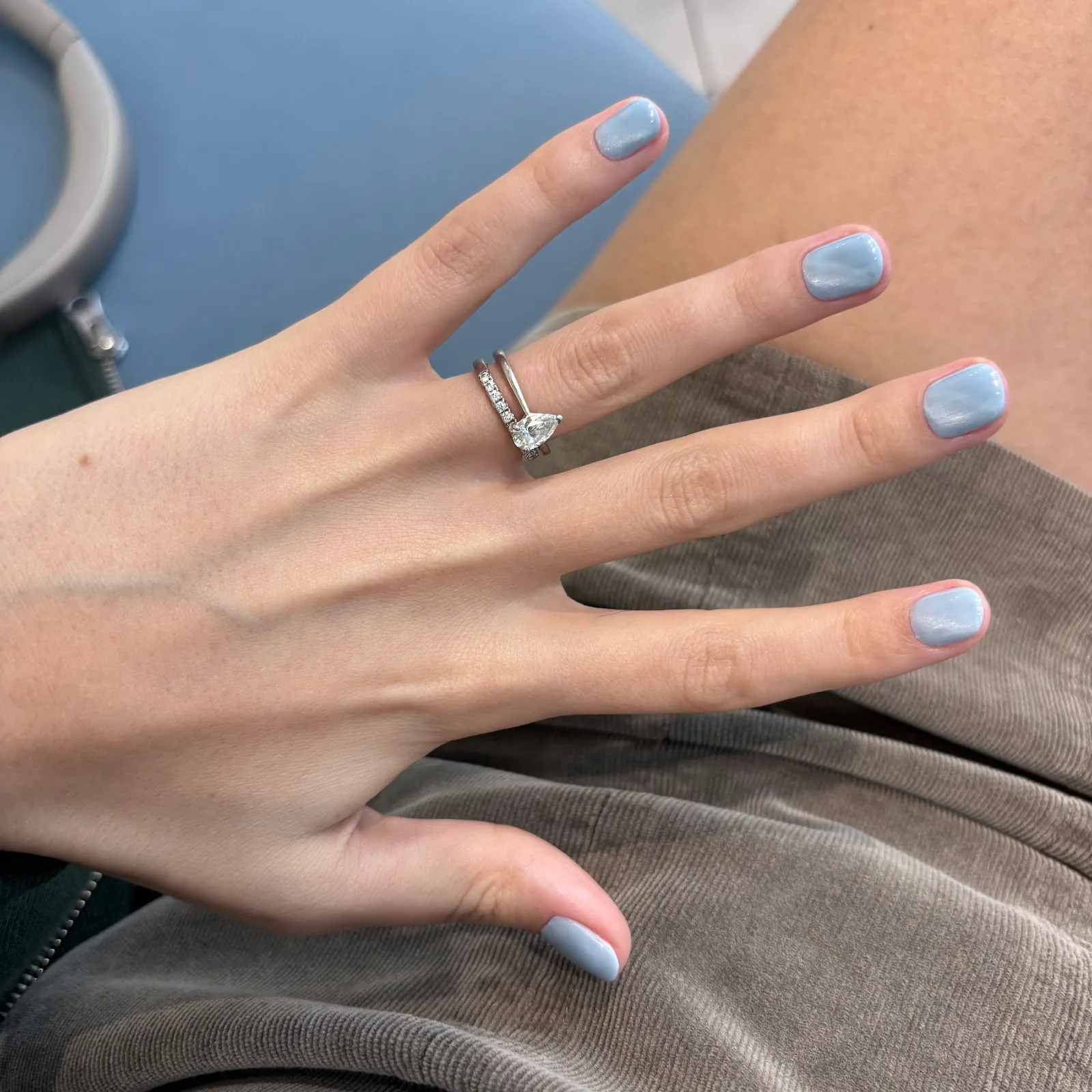 Glossy powder-blue manicure