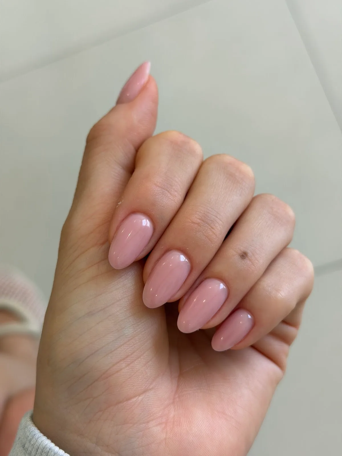 Soft pink almond gel manicure