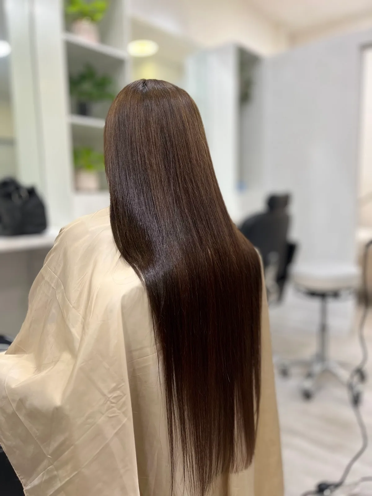 Glossy keratin-treated hair
