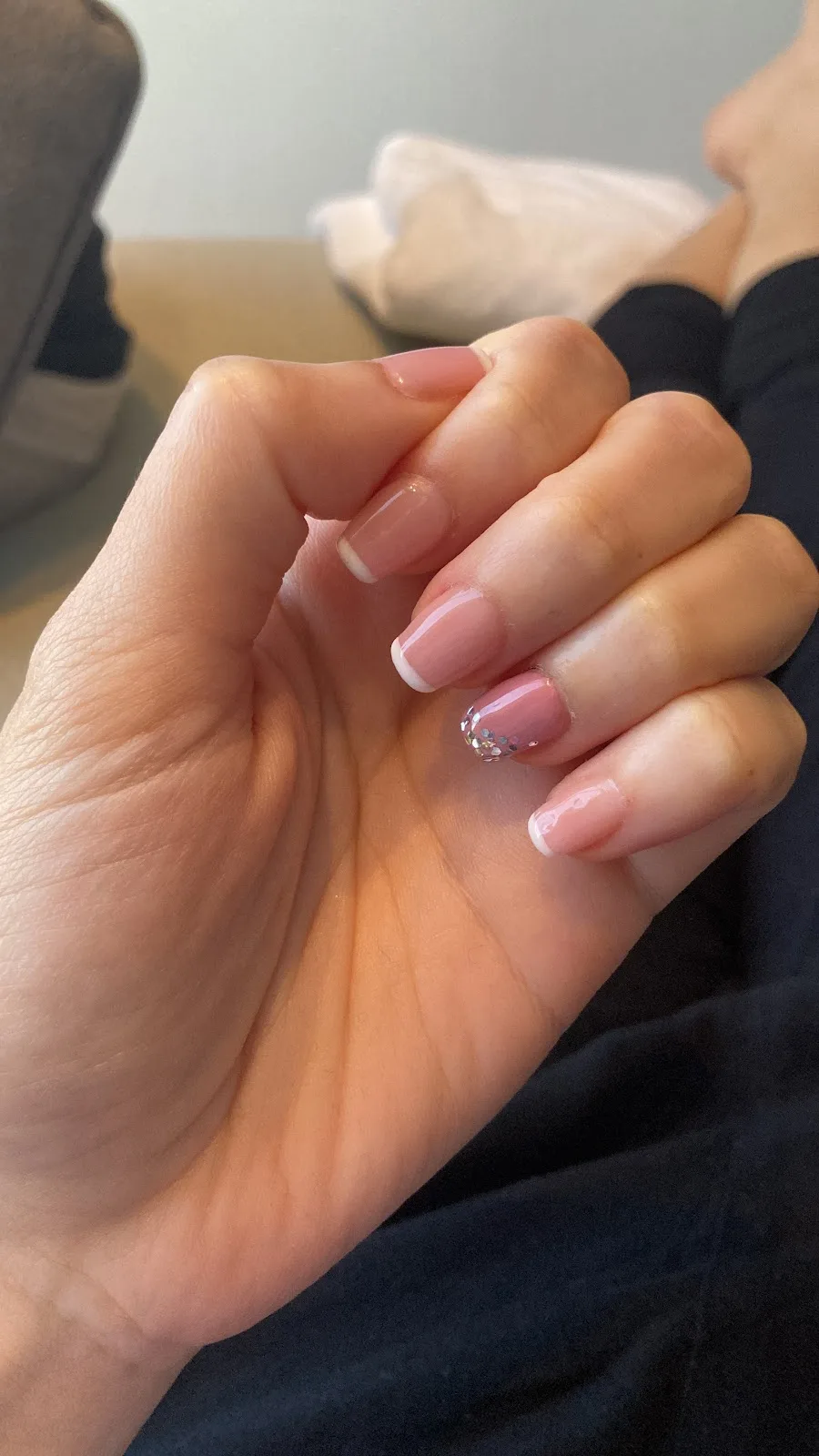 French manicure with a glitter accent nail
