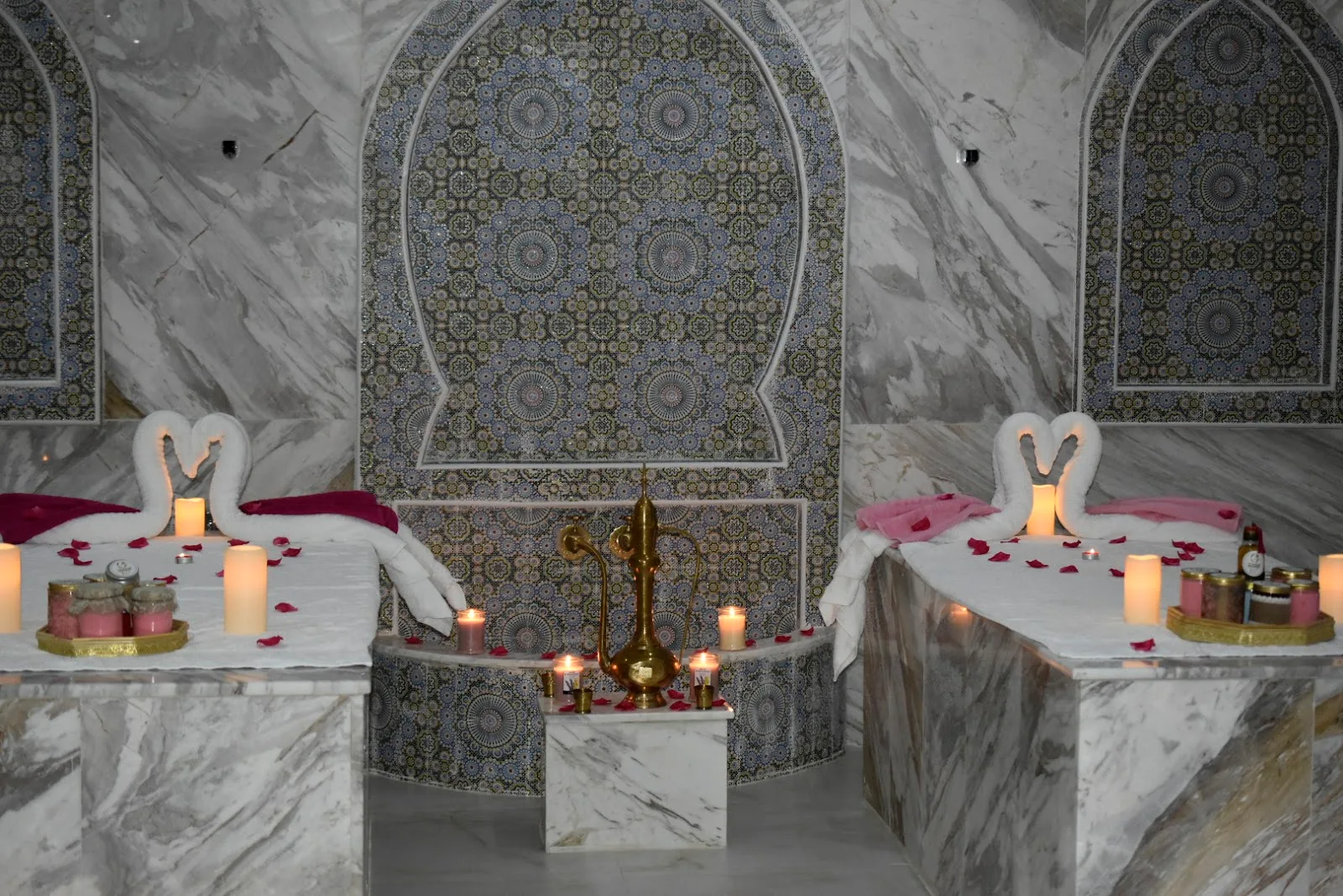 Moroccan-tiled marble hammam suite at Ornament Women Salon, Dubai
