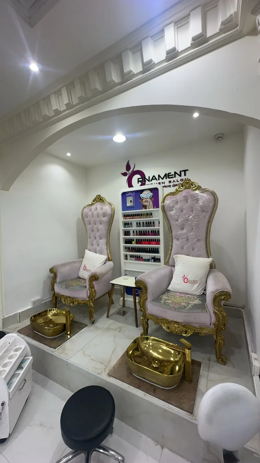 Pedicure thrones and salon interior at Ornament Women Salon
