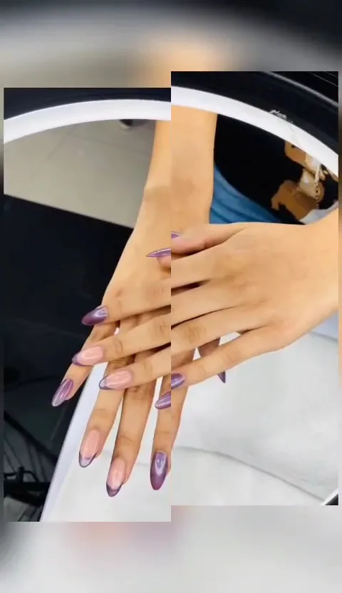 Lilac chrome nail set under salon light
