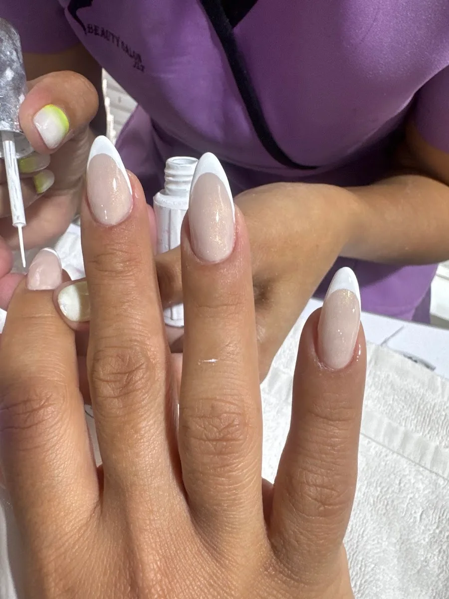 Hand-painted French almond manicure at Mary Beauty Saloon