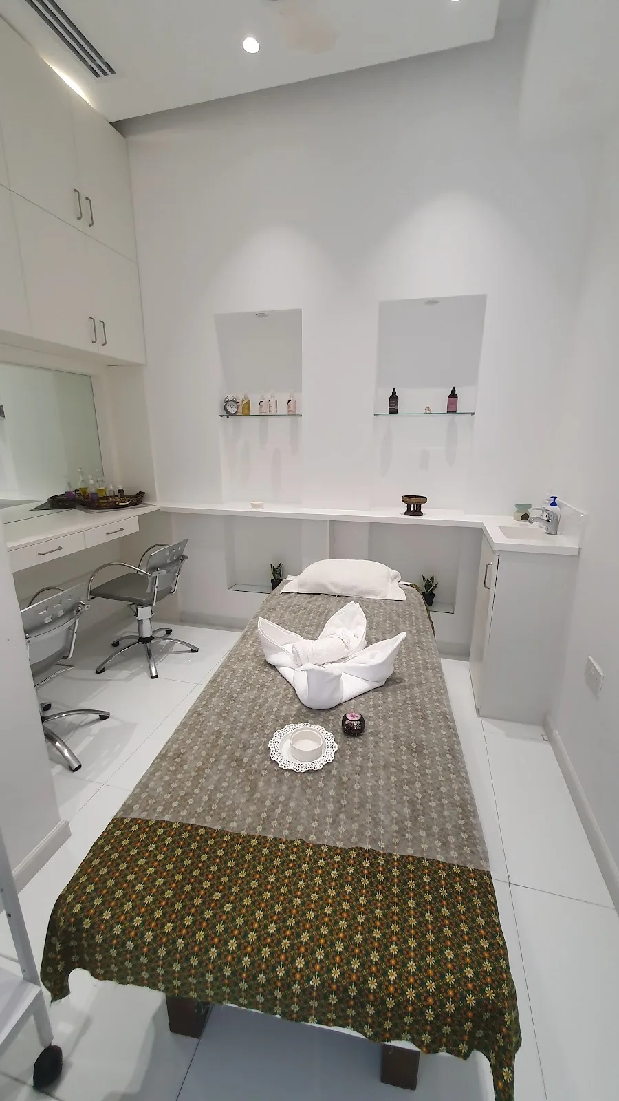 Bright private treatment room at Aroushi Beauty Salon