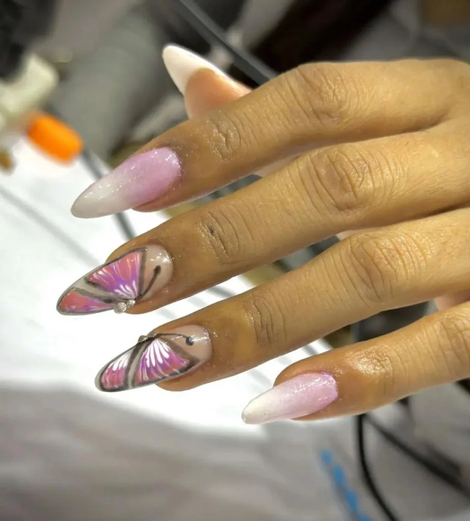 Hand-painted butterfly nail art