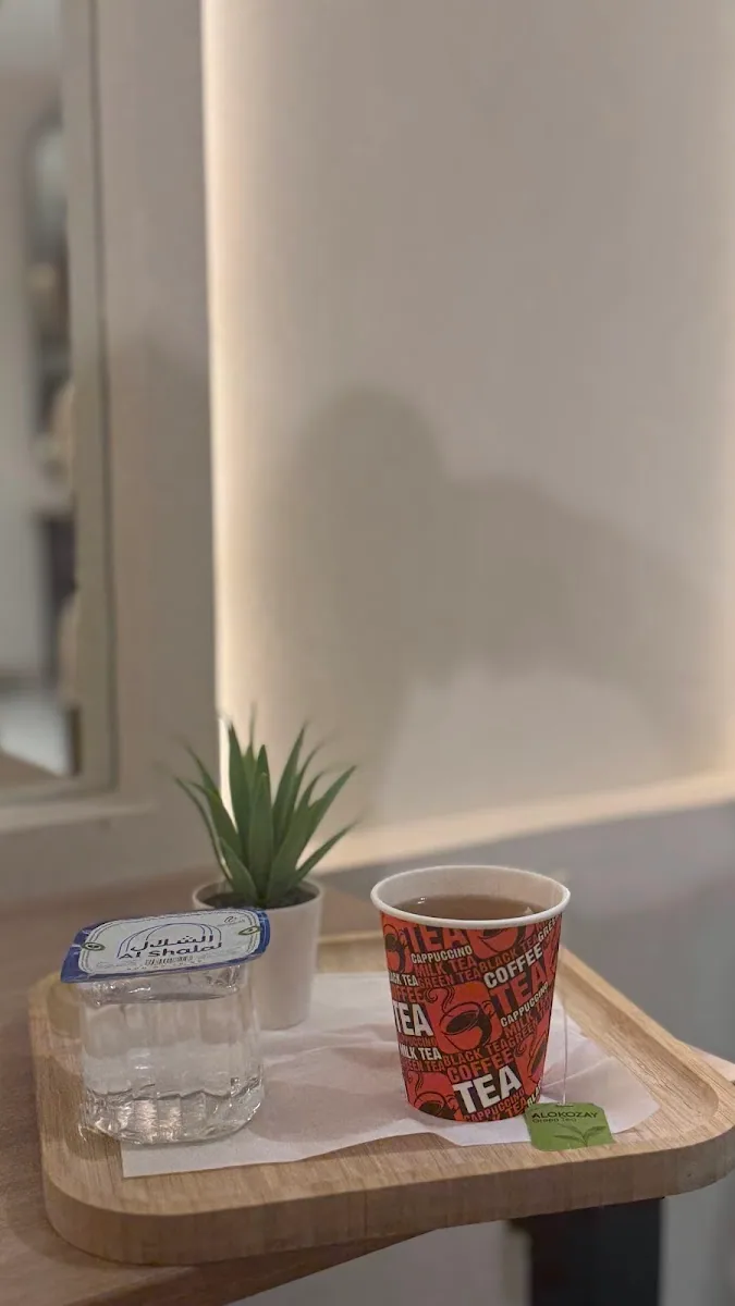 Tea served on a wooden tray in the studio