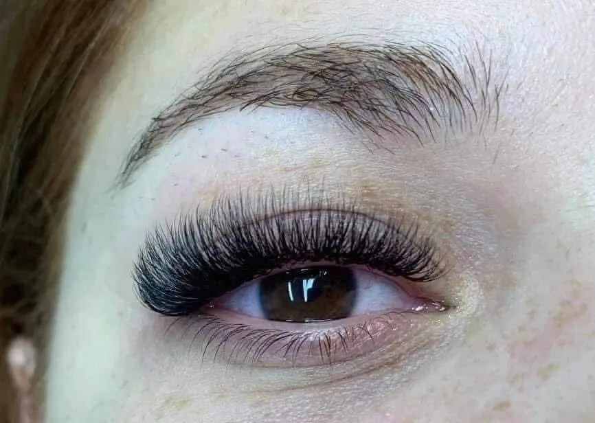 Close-up of full volume eyelash extensions