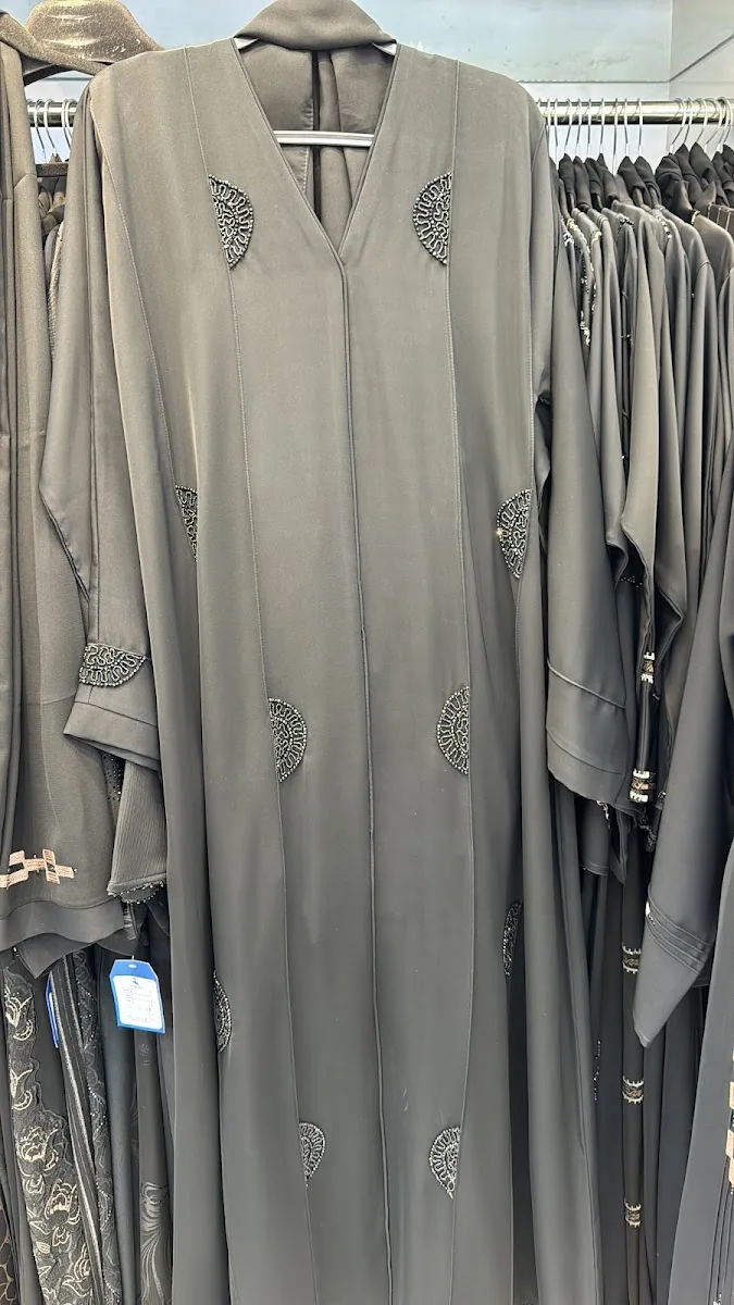 Charcoal abaya with scattered beaded leaf motifs
