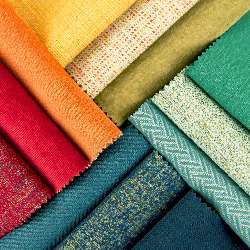 A range of fabric swatches in different colours and weaves