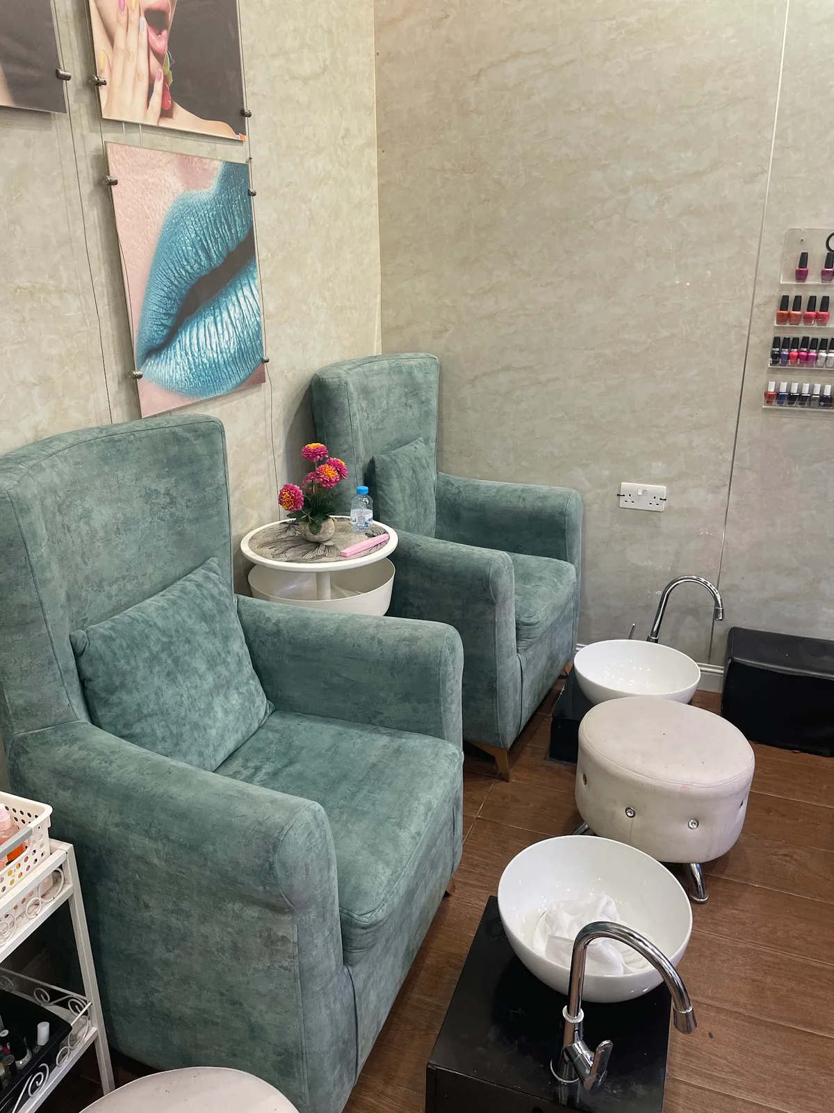 Soft seating in the salon's pampering lounge area