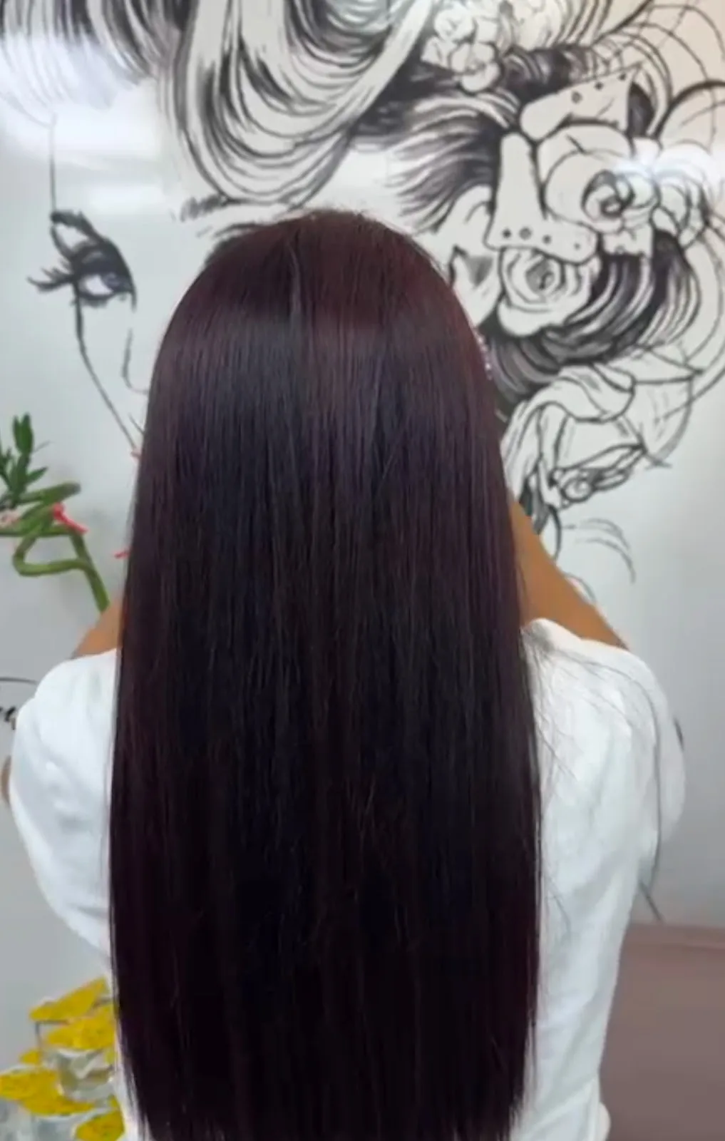 Glossy straightened hair