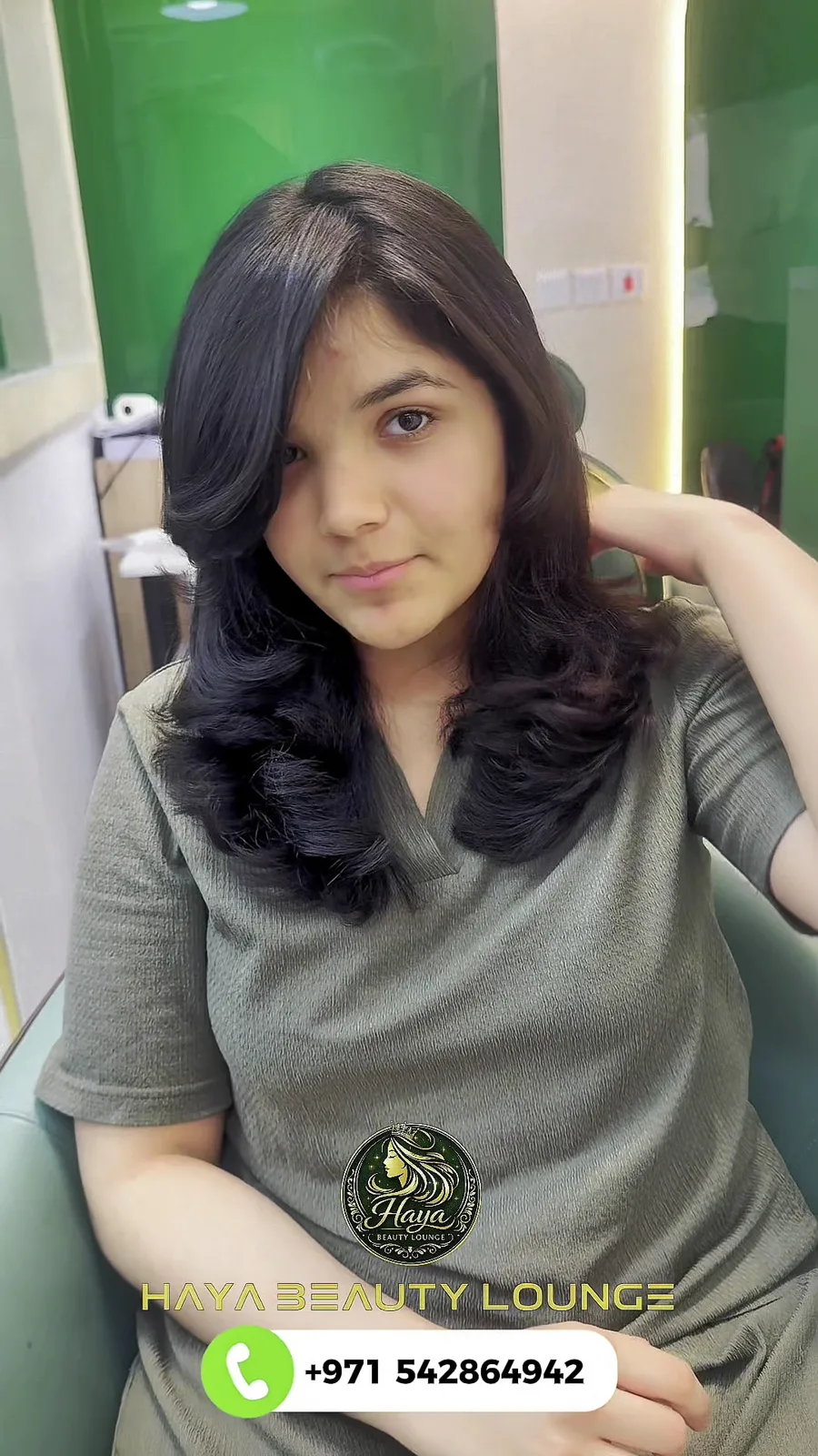 Client with a fresh layered blow-dry at Haya Beauty Lounge