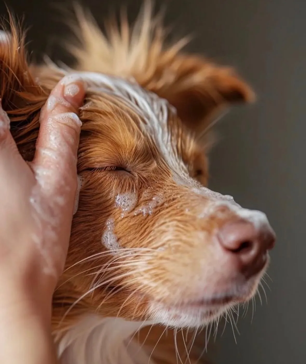 A dog enjoying a gentle, soapy spa bath