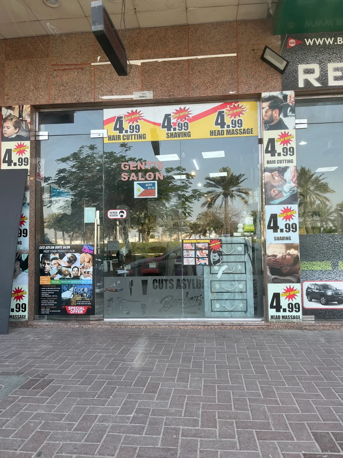 Cuts Asylum gents salon shopfront with daily grooming offers in Al Satwa, Dubai