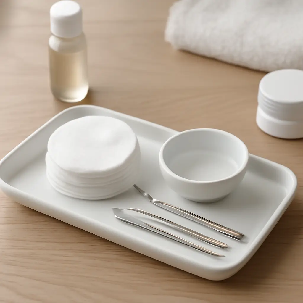 Clean tray with brow and threading tools