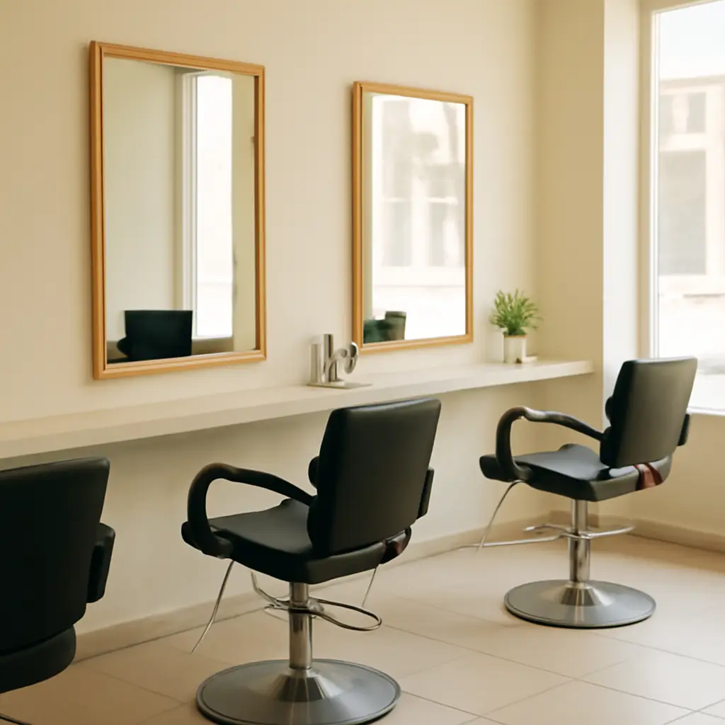 Styling stations with mirrors at DQ Style salon in Dubai International City