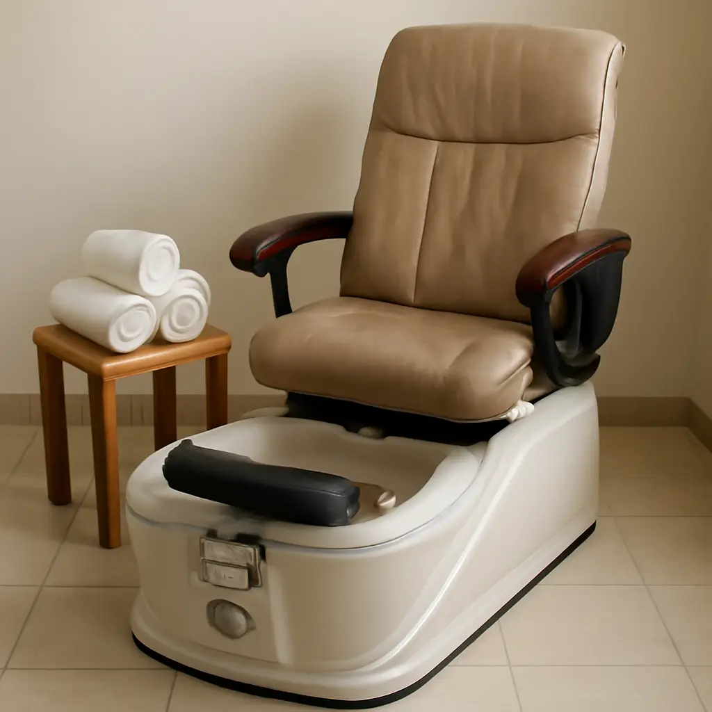 Pedicure spa chair with rolled towels