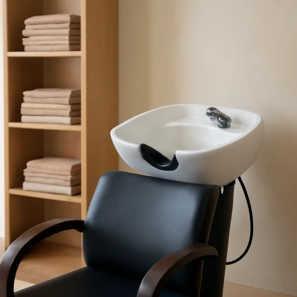 Salon wash basin with folded towels