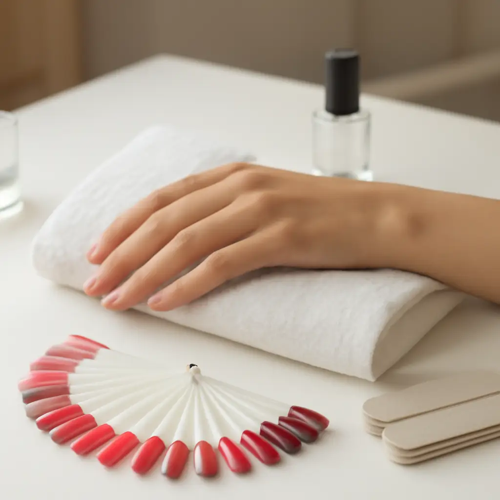 Manicure with nail colour samples