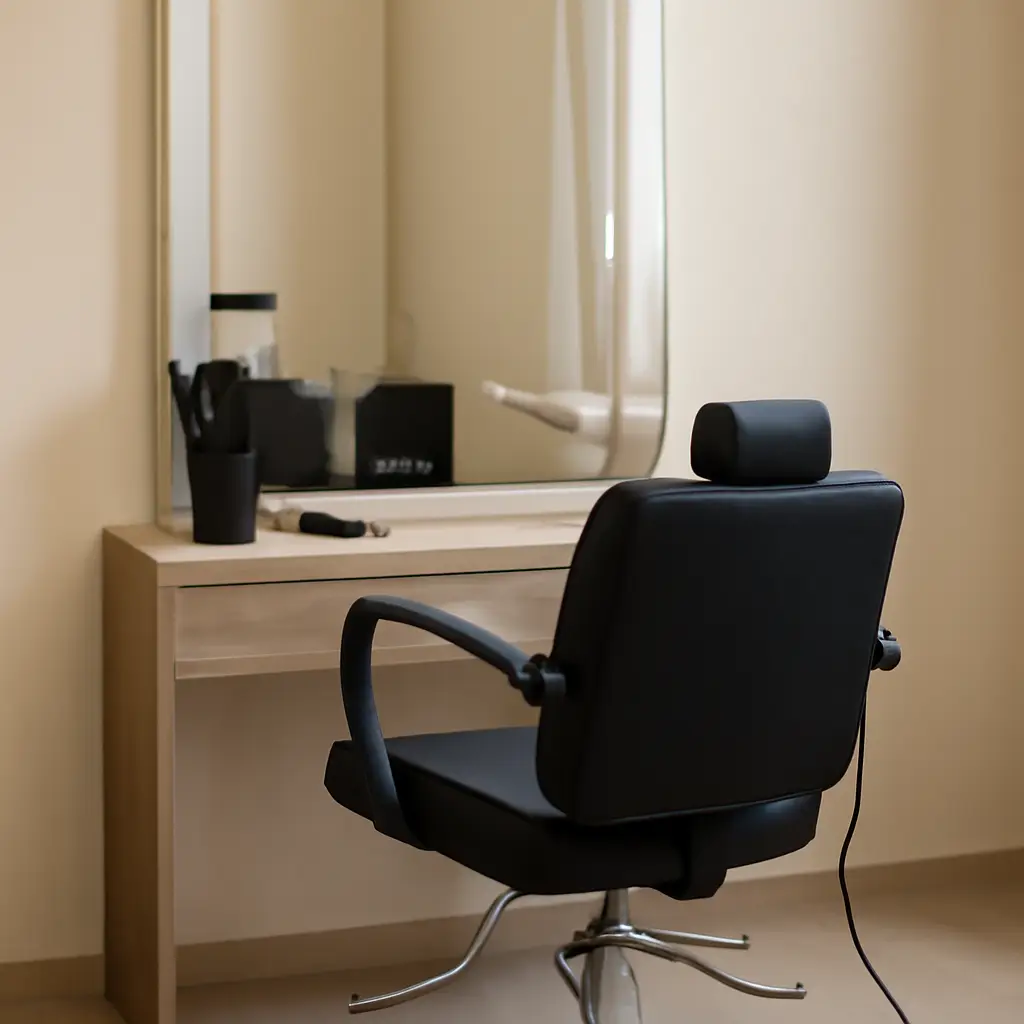 Styling chair facing a tall mirror