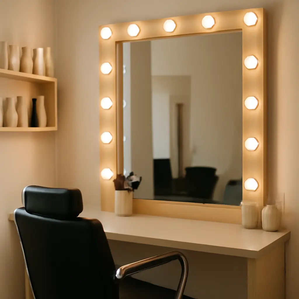 Lit vanity mirror for bridal and special-occasion looks