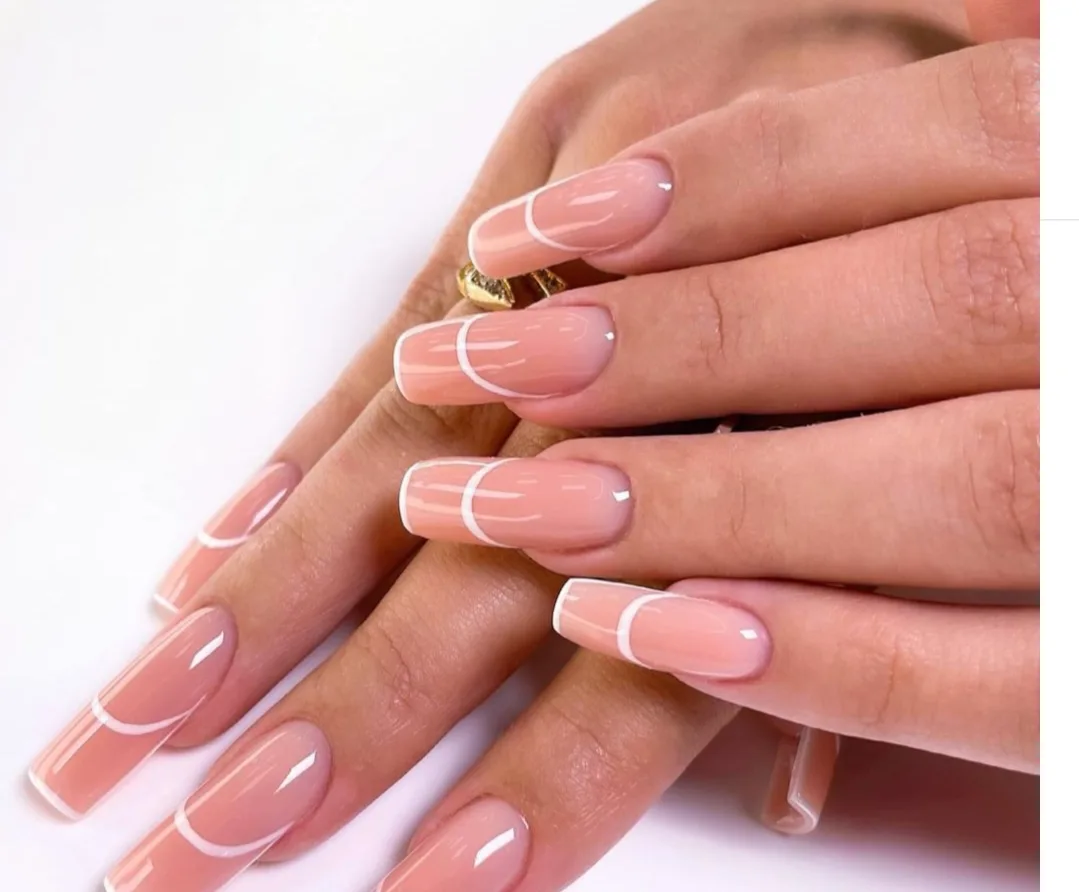 French manicure on long square nails