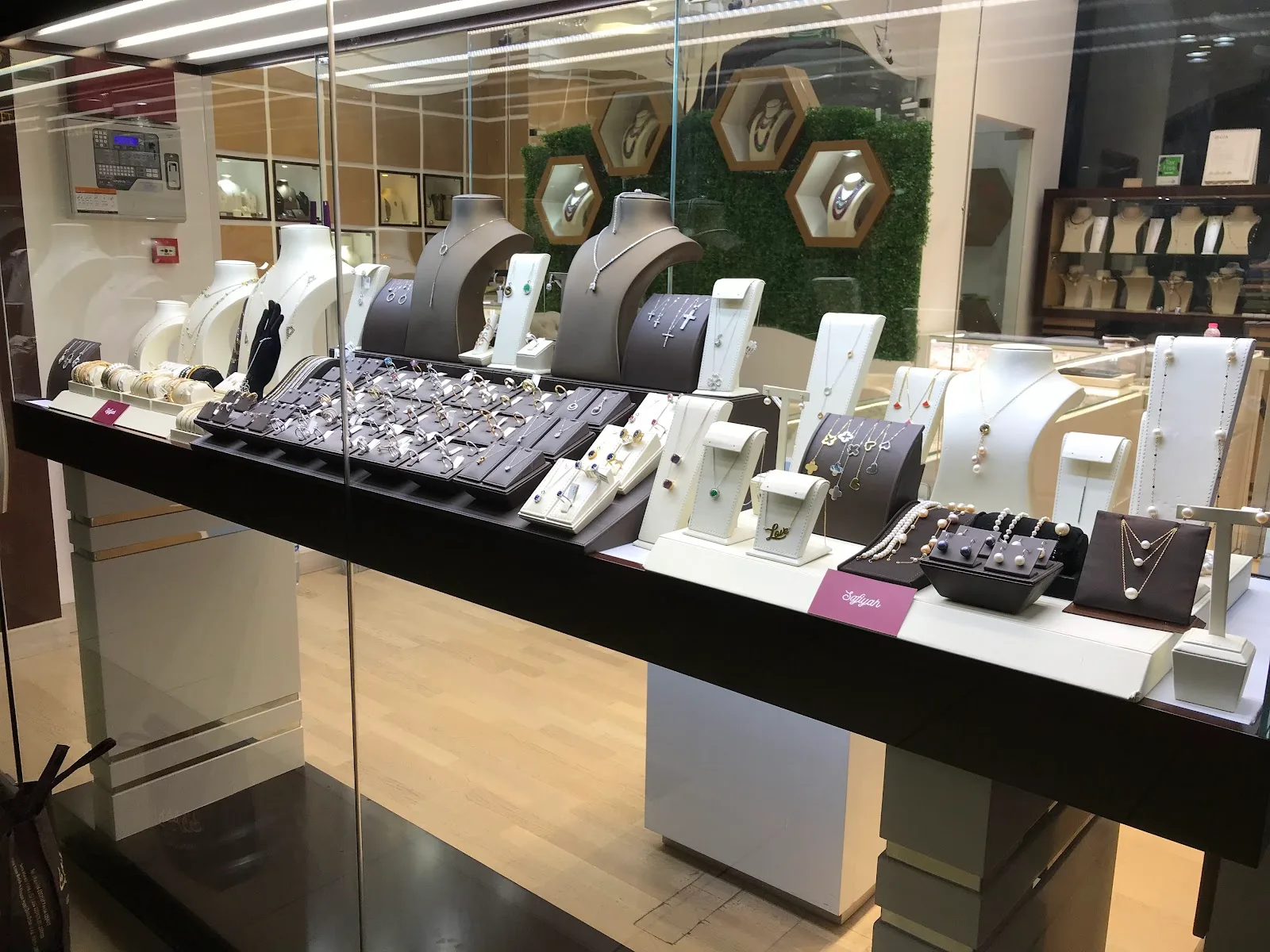Gold jewellery on display at Safiyah