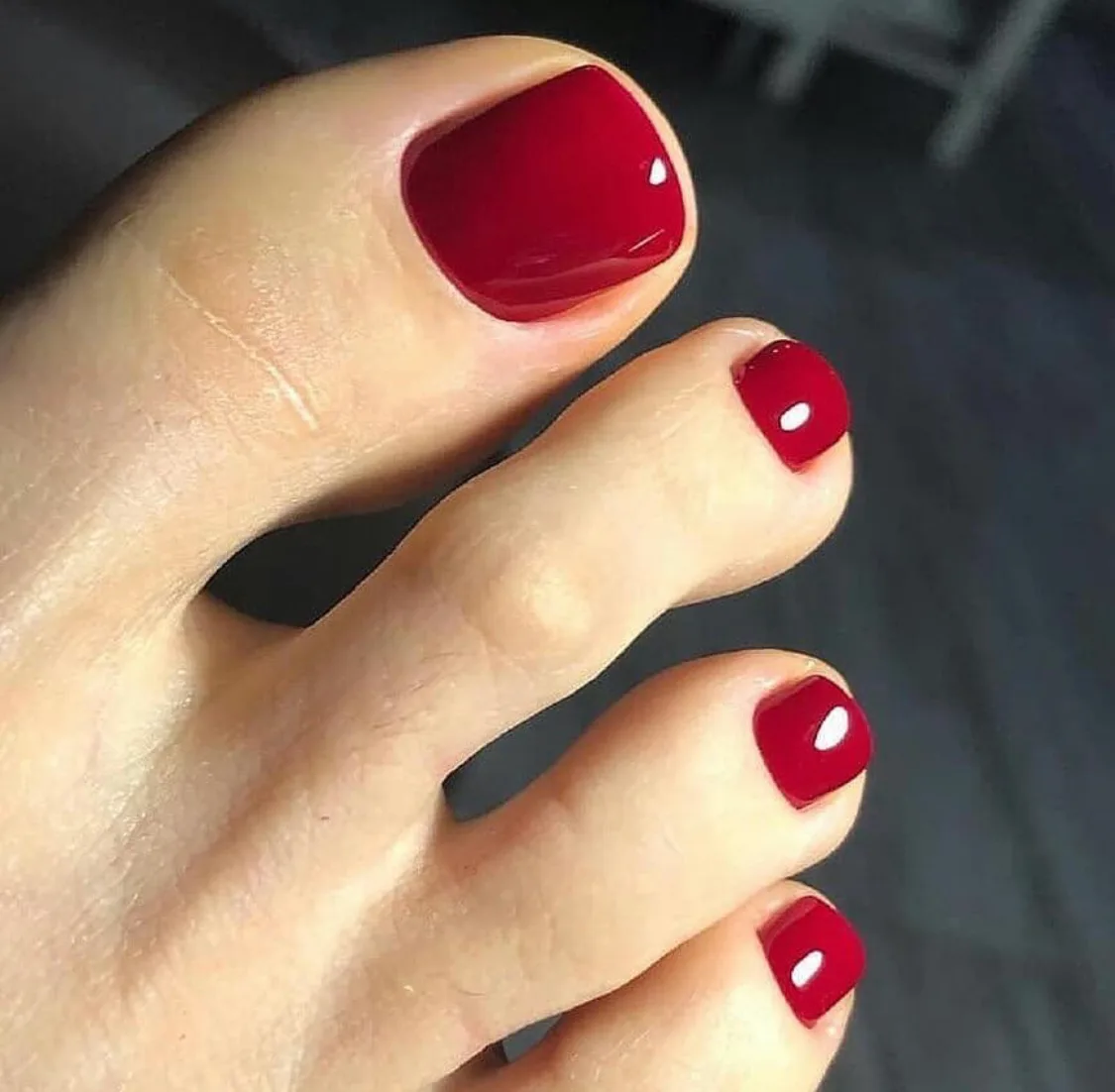 Deep red square pedicure