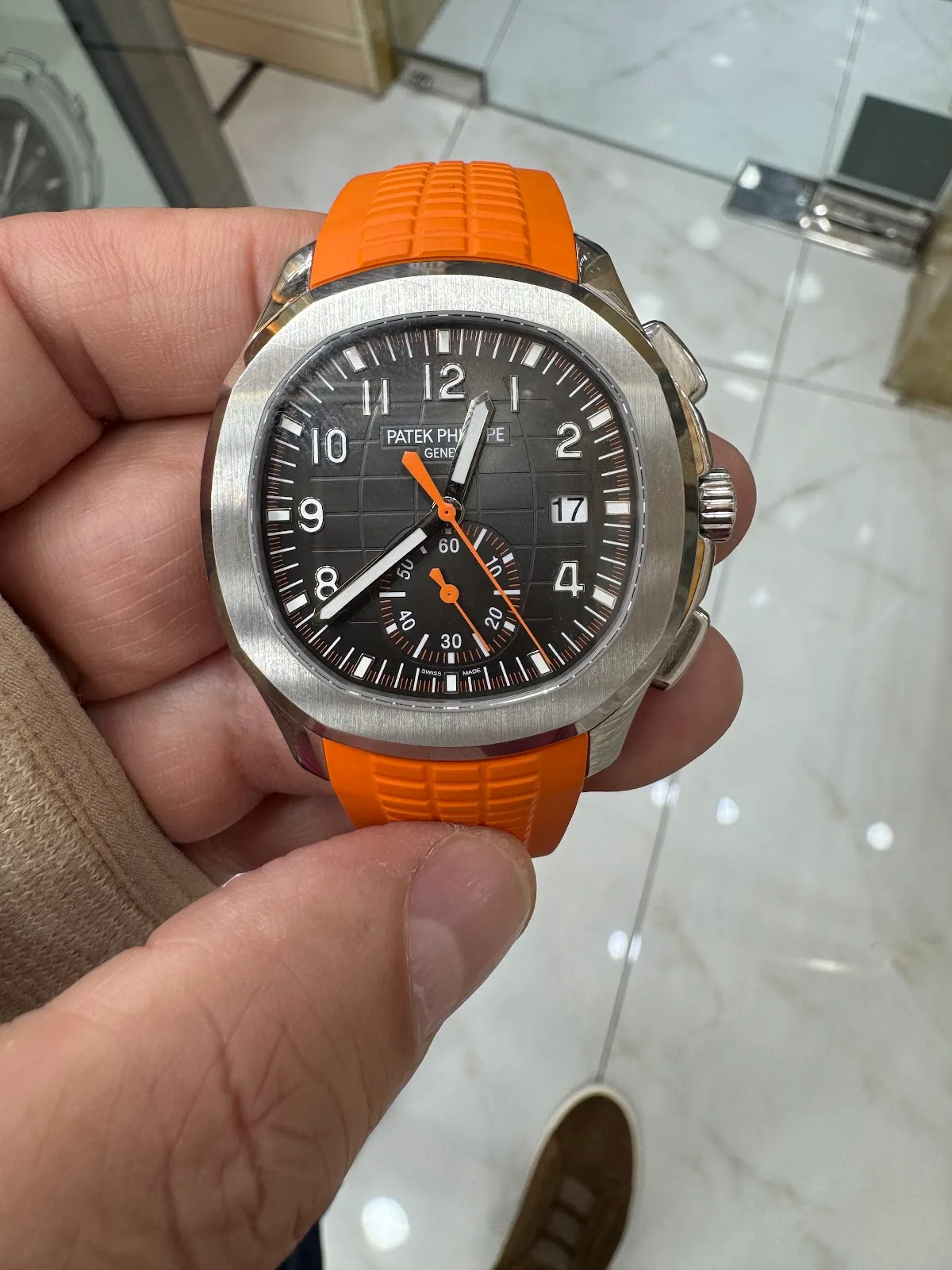 Steel sport watch with orange strap — Be on Time Watches, Deira